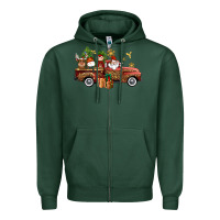 Sports Green Christmas Truck Elf Santa snowman reindeer Zipper Hoodie - NancyCooperArtShop