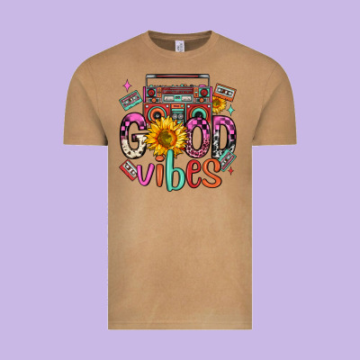 Good Vibes Cassette Boombox Vintage Tee Designed By Fadigitalartstudio