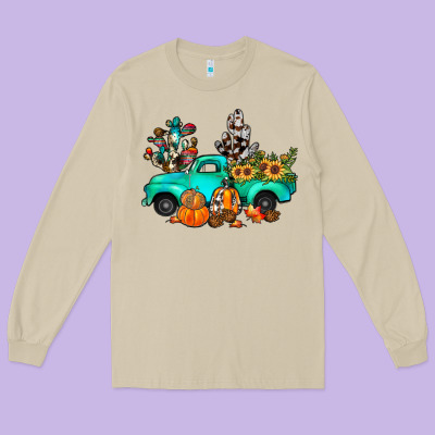 Cactus Pumpkin Truck Fall Long Sleeve Tee Designed By Jahusdesignshop