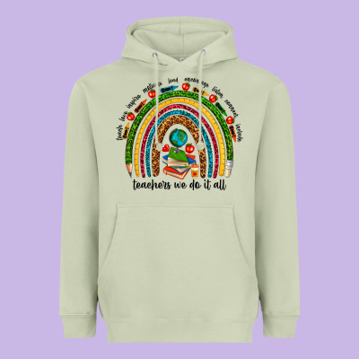 Teachers We Do It All Rainbow Heavyweight Hoodie Designed By Nancycooperartshop