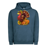 Pigment Midnight Navy Thanksgiving turkey with pumpkin and sunflower Urban Hoodie - NancyCooperArtShop