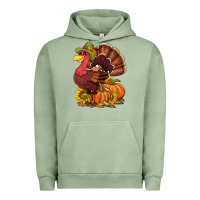 Pigment Oil Green Thanksgiving turkey with pumpkin and sunflower Urban Hoodie - NancyCooperArtShop