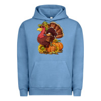 Pigment Pebble Blue Thanksgiving turkey with pumpkin and sunflower Urban Hoodie - NancyCooperArtShop