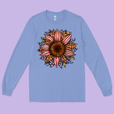Usa Flag Camouflage Leopard Sunflower Long Sleeve Tee Designed By Artiststas