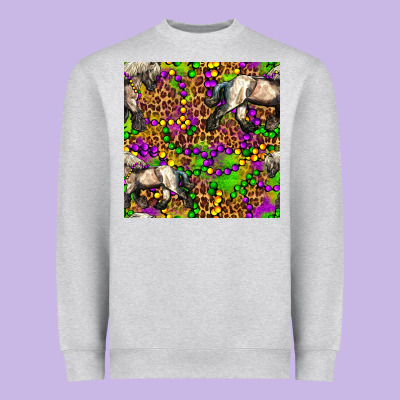 Mardi Gras Leopard Horse Seamless Pattern Heavyweight Sweatshirt Designed By Fadigitalartstudio