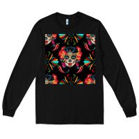 Black sugar skull seamless pattern Long Sleeve Tee - BundleAndBundleShop