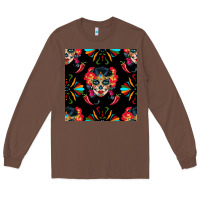 Chestnut sugar skull seamless pattern Long Sleeve Tee - BundleAndBundleShop