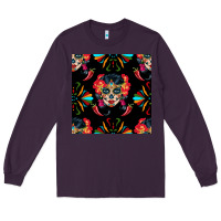 Plum sugar skull seamless pattern Long Sleeve Tee - BundleAndBundleShop