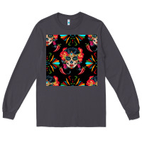 Smoke sugar skull seamless pattern Long Sleeve Tee - BundleAndBundleShop