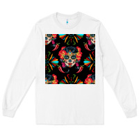 White sugar skull seamless pattern Long Sleeve Tee - BundleAndBundleShop