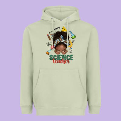 Science Teacher Afro Messy Bun Heavyweight Hoodie Designed By Nancycooperartshop
