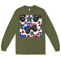 Army Green usa monster truck seamless pattern Long Sleeve Tee - BundleAndBundleShop