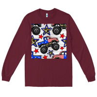 Burgundy usa monster truck seamless pattern Long Sleeve Tee - BundleAndBundleShop
