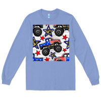 Colony Blue usa monster truck seamless pattern Long Sleeve Tee - BundleAndBundleShop