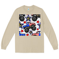 Mushroom usa monster truck seamless pattern Long Sleeve Tee - BundleAndBundleShop