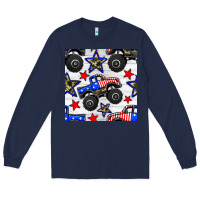 Navy usa monster truck seamless pattern Long Sleeve Tee - BundleAndBundleShop