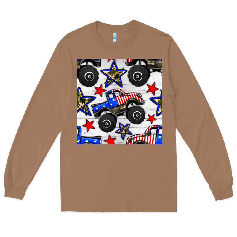 Usa Monster Truck Seamless Pattern Long Sleeve Tee by BundleAndBundleShop | Teevron