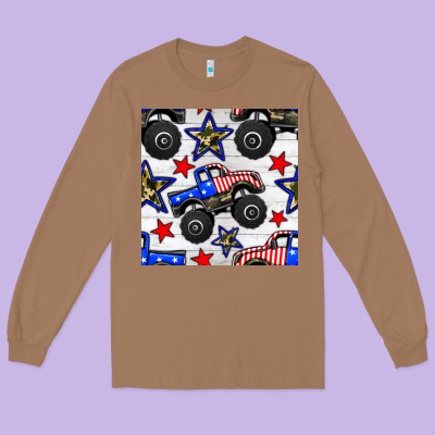 Usa Monster Truck Seamless Pattern Long Sleeve Tee Designed By Bundleandbundleshop