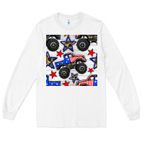White usa monster truck seamless pattern Long Sleeve Tee - BundleAndBundleShop