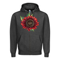 Charcoal Heather procut red sunflower Zipper Hoodie - LillyAllenDesigns