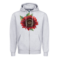 Heather Grey procut red sunflower Zipper Hoodie - LillyAllenDesigns