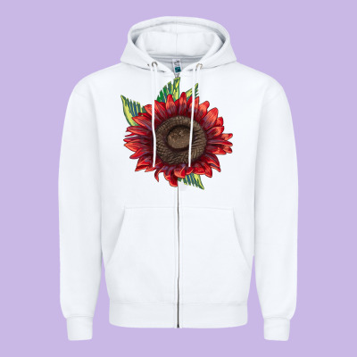 Procut Red Sunflower Zipper Hoodie Designed By Lillyallendesigns
