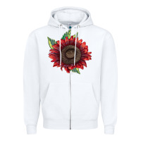 White procut red sunflower Zipper Hoodie - LillyAllenDesigns