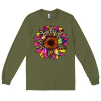 Army Green tie dye leopard sunflower Long Sleeve Tee - Artiststas