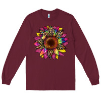 Burgundy tie dye leopard sunflower Long Sleeve Tee - Artiststas