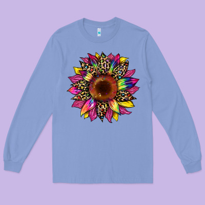 Tie Dye Leopard Sunflower Long Sleeve Tee Designed By Artiststas