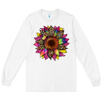 White tie dye leopard sunflower Long Sleeve Tee - Artiststas