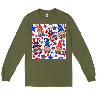 Army Green 4th of july patriotic gnome seamless pattern Long Sleeve Tee - BundleAndBundleShop