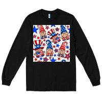Black 4th of july patriotic gnome seamless pattern Long Sleeve Tee - BundleAndBundleShop
