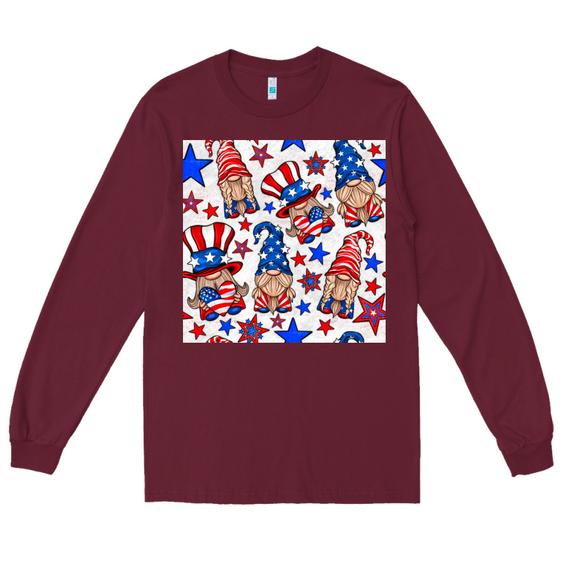 4th Of July Patriotic Gnome Seamless Pattern Long Sleeve Tee by BundleAndBundleShop | Teevron