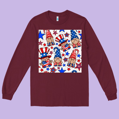 4th Of July Patriotic Gnome Seamless Pattern Long Sleeve Tee Designed By Bundleandbundleshop