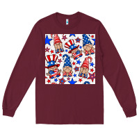 Burgundy 4th of july patriotic gnome seamless pattern Long Sleeve Tee - BundleAndBundleShop