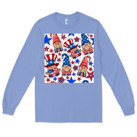 Colony Blue 4th of july patriotic gnome seamless pattern Long Sleeve Tee - BundleAndBundleShop