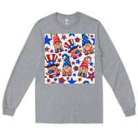 Heather Grey 4th of july patriotic gnome seamless pattern Long Sleeve Tee - BundleAndBundleShop