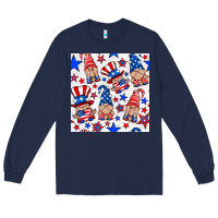 Navy 4th of july patriotic gnome seamless pattern Long Sleeve Tee - BundleAndBundleShop