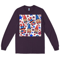 Plum 4th of july patriotic gnome seamless pattern Long Sleeve Tee - BundleAndBundleShop