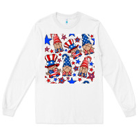 White 4th of july patriotic gnome seamless pattern Long Sleeve Tee - BundleAndBundleShop