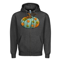 Charcoal Heather blue plaid autumn pumpkin Zipper Hoodie - Jasminsmagicworld