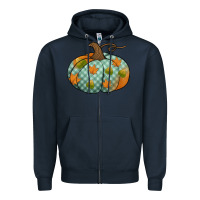 Navy blue plaid autumn pumpkin Zipper Hoodie - Jasminsmagicworld