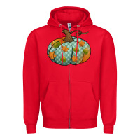 Red blue plaid autumn pumpkin Zipper Hoodie - Jasminsmagicworld
