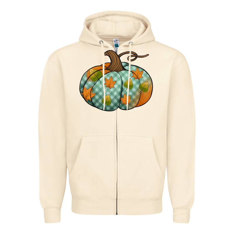 Blue Plaid Autumn Pumpkin Zipper Hoodie by Jasminsmagicworld | Teevron