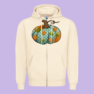 Blue Plaid Autumn Pumpkin Zipper Hoodie Designed By Jasminsmagicworld