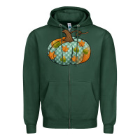 Sports Green blue plaid autumn pumpkin Zipper Hoodie - Jasminsmagicworld