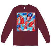 Burgundy 4th of july popsicle seamless pattern Long Sleeve Tee - BundleAndBundleShop