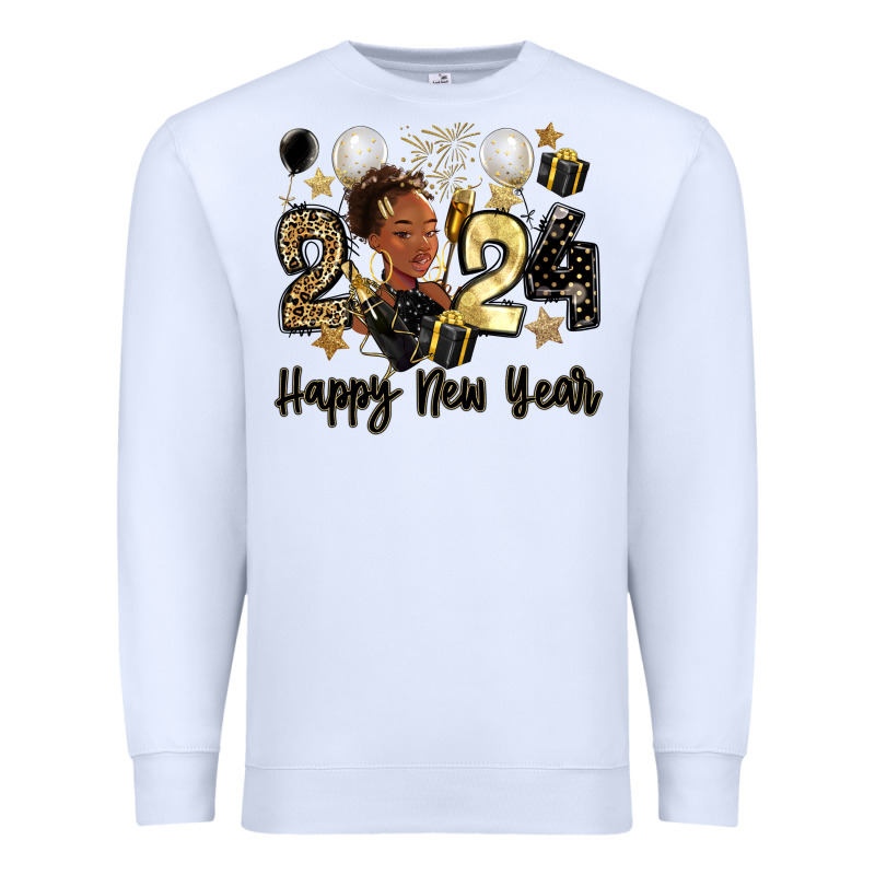 2024 Happy New Year Black Woman Premium Sweatshirt by MaliasSmallBusiness | Teevron