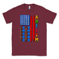 Burgundy autism american flag Classic Tee - AdoDesignShop